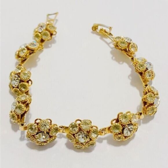 Vintage Jewelry - Mid-Century Vintage Gold Rhinstone Bracelet​​